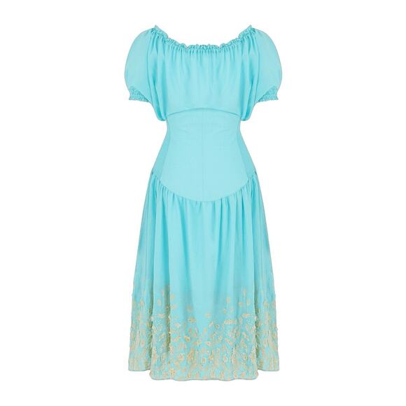 My Beachy Side Mariposa Off The Shoulders Embroidered Smocked Corset Dress Sz L - Picture 3 of 12